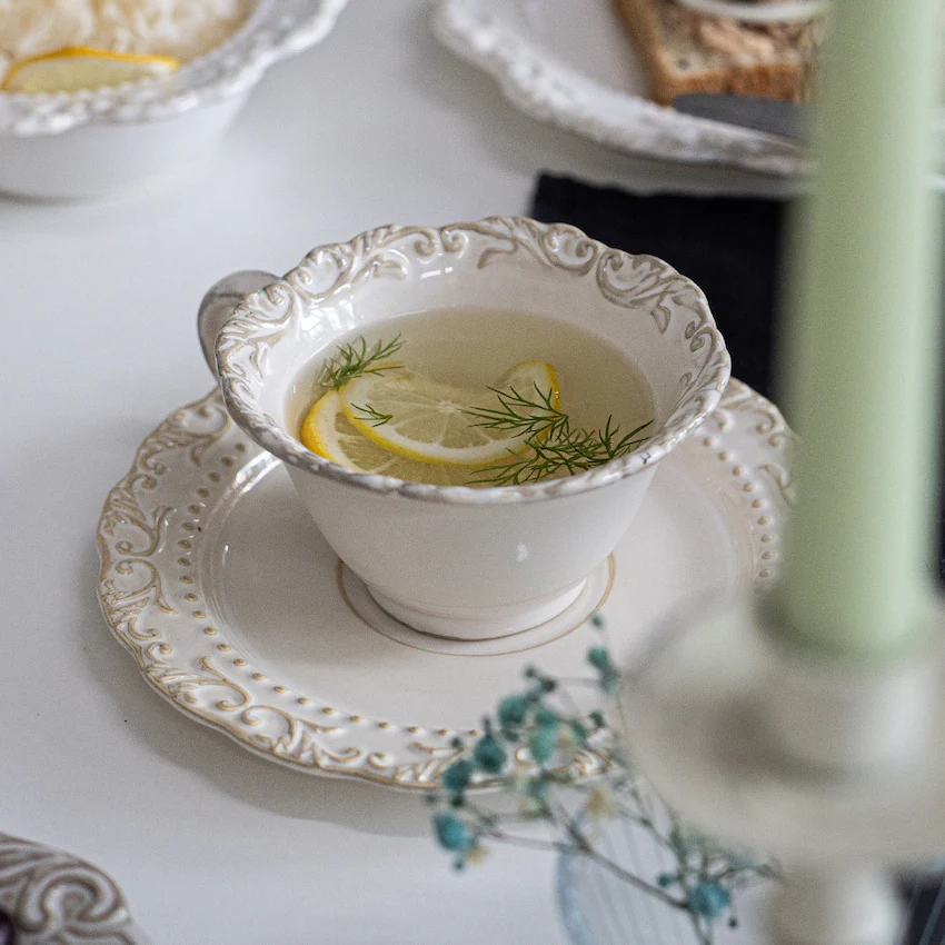 Baroque Ceramic Coffee Cup & Saucer Set - Image 3
