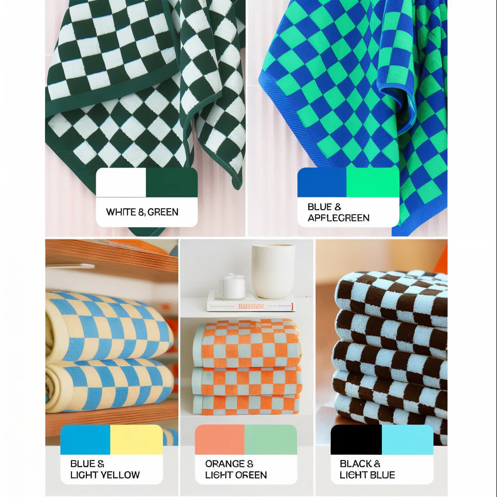 Checkerboard & Stripe Hotel Bath Towel Set (10-Pack) - Image 3