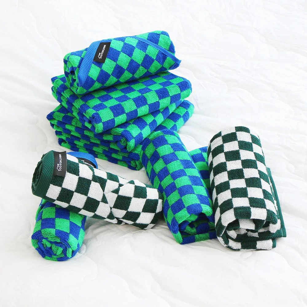 Checkerboard & Stripe Hotel Bath Towel Set (10-Pack) - Image 7