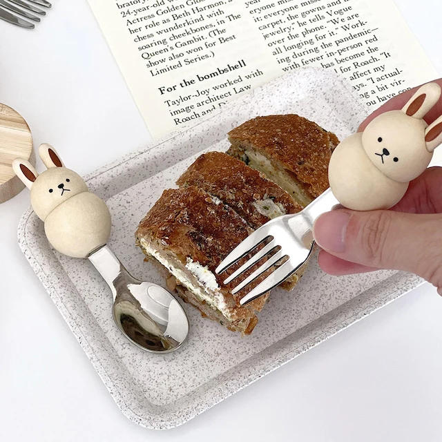 Chubby Animal Wood Handle Spoon & Fork Set (4-Piece) - Image 3