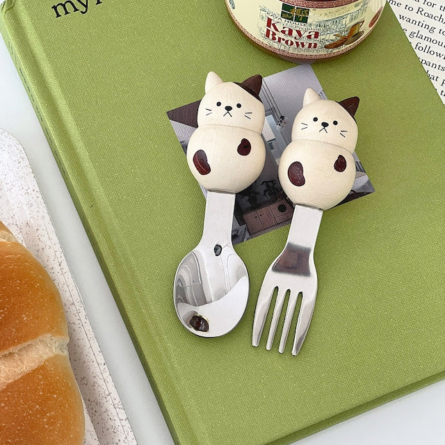 Chubby Animal Wood Handle Spoon & Fork Set (4-Piece) - Image 7