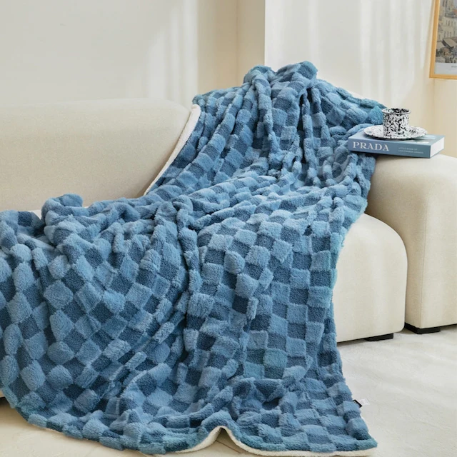 Fluffy Check Winter Blanket - Image 10