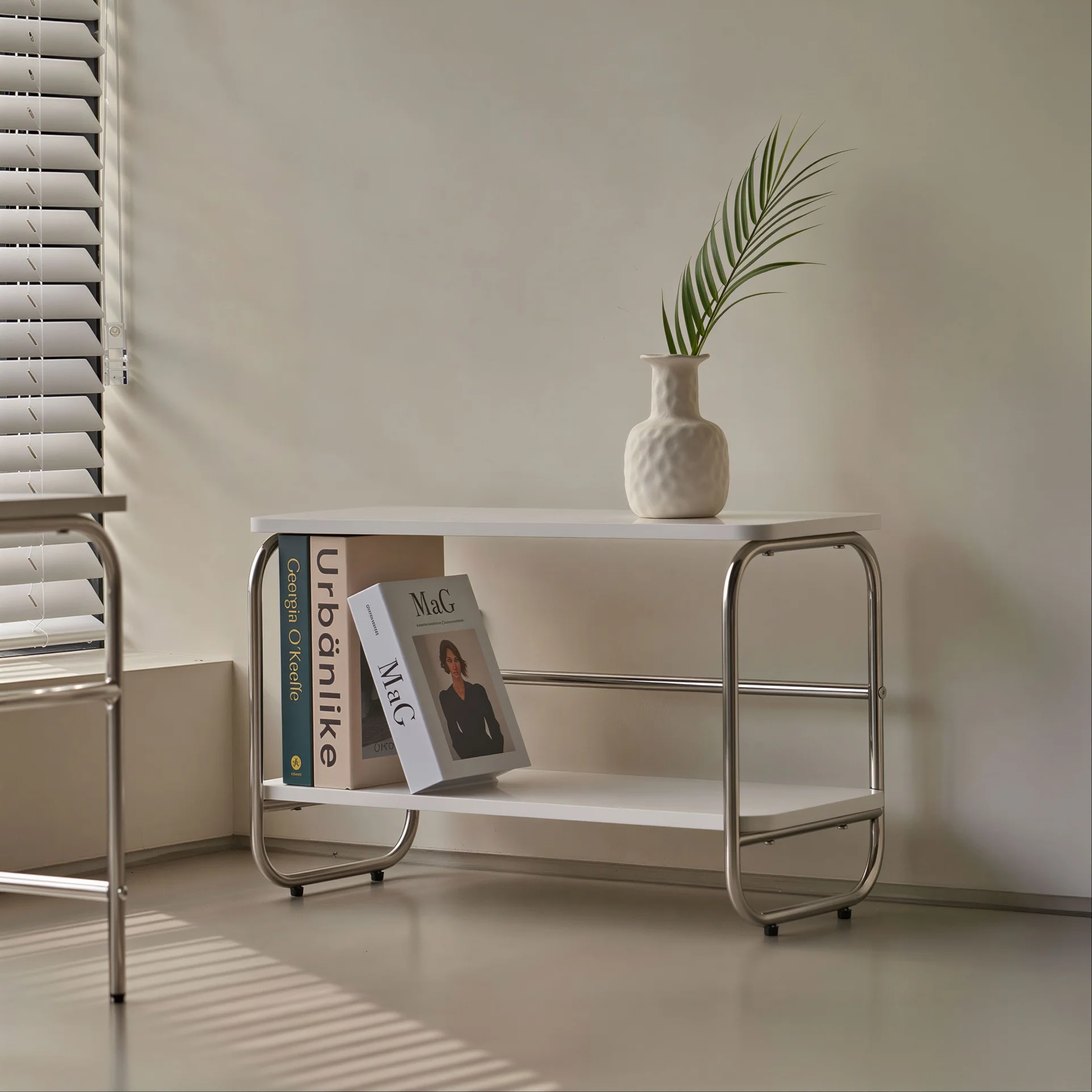 Mid-Century Wood & Chrome Shelf - Image 3