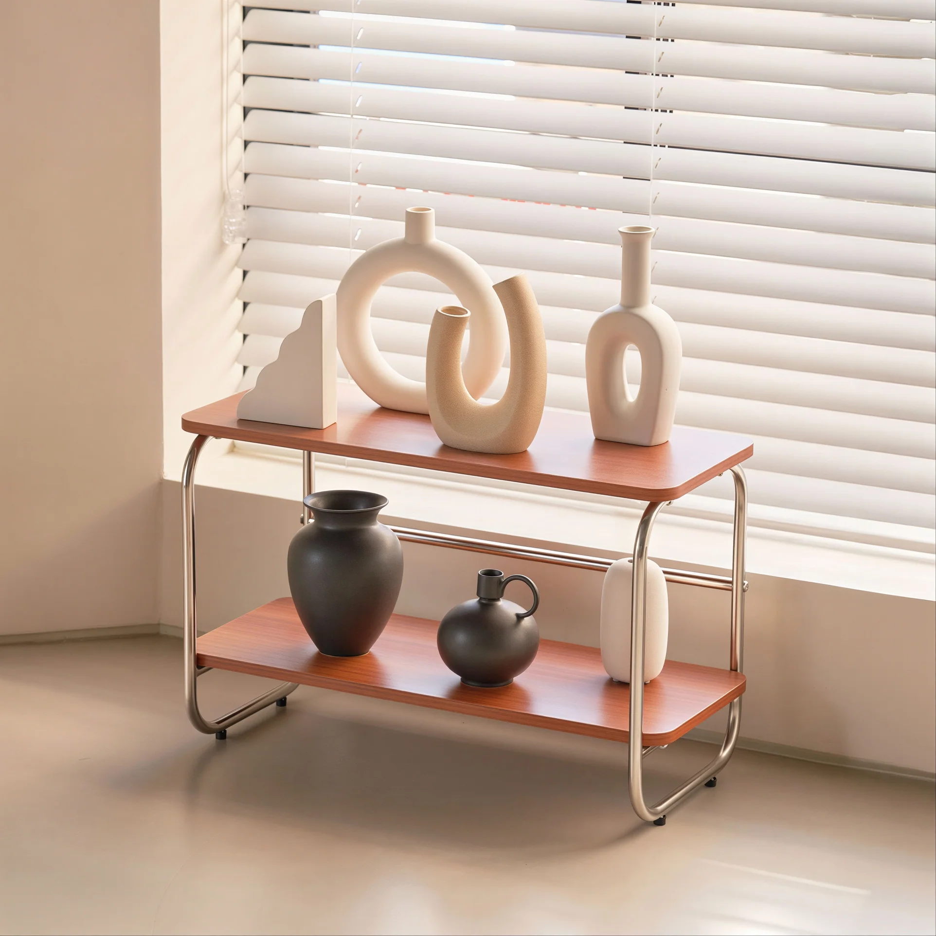 Mid-Century Wood & Chrome Shelf - Image 5