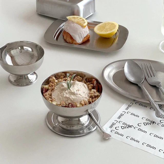 Mini Stainless Steel Dessert Bowl + Heart Fork Set - Image 3