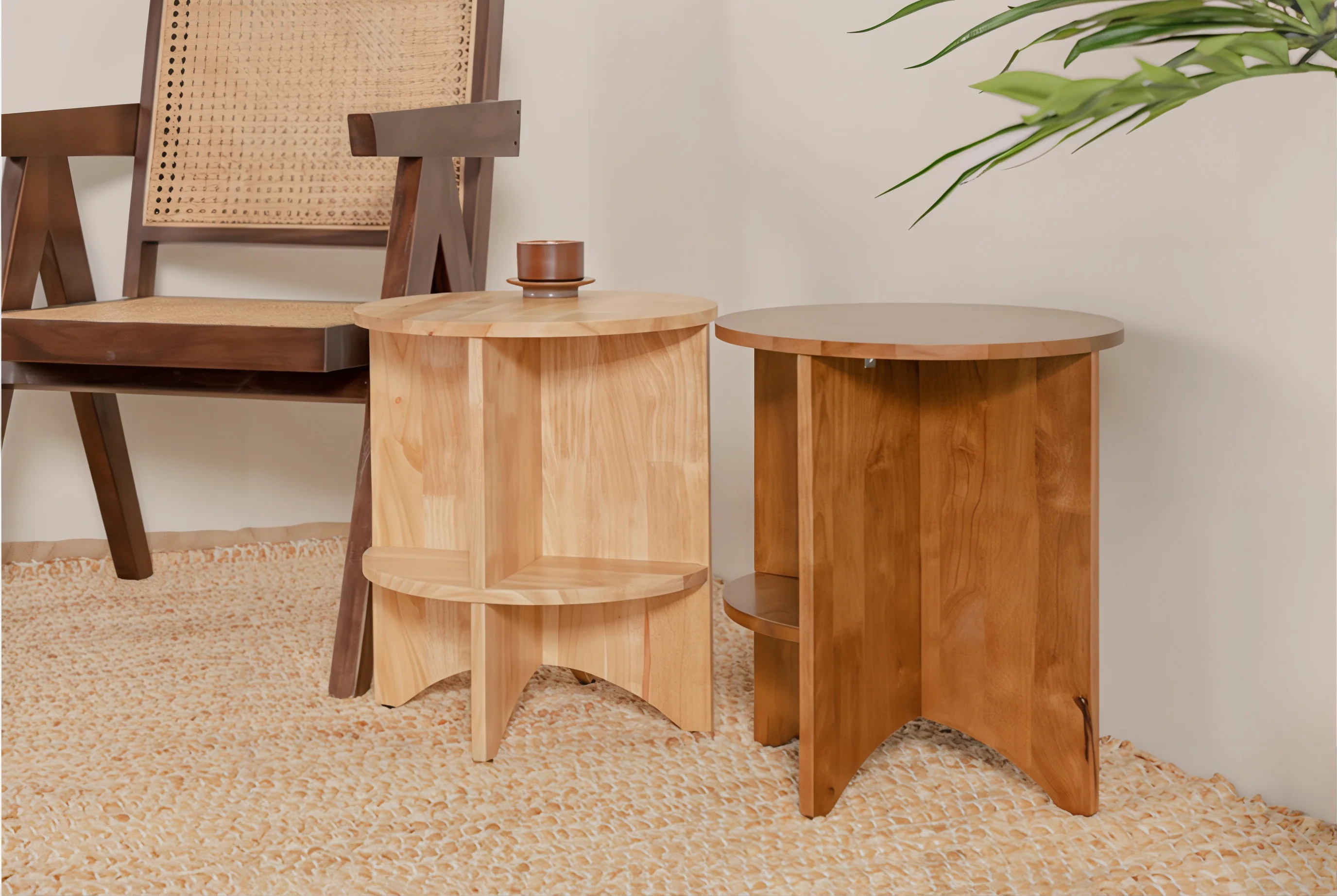 Round Wood Side Table with Built-in Bookshelf - Image 6