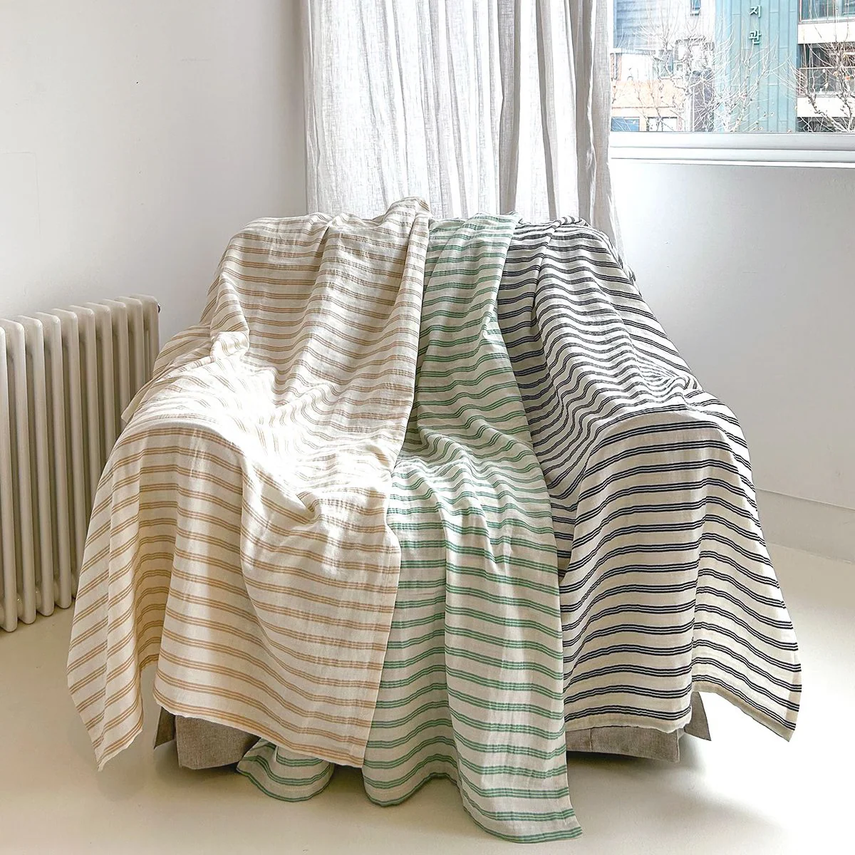 Striped Double-Layer Gauze Blanket - Image 3