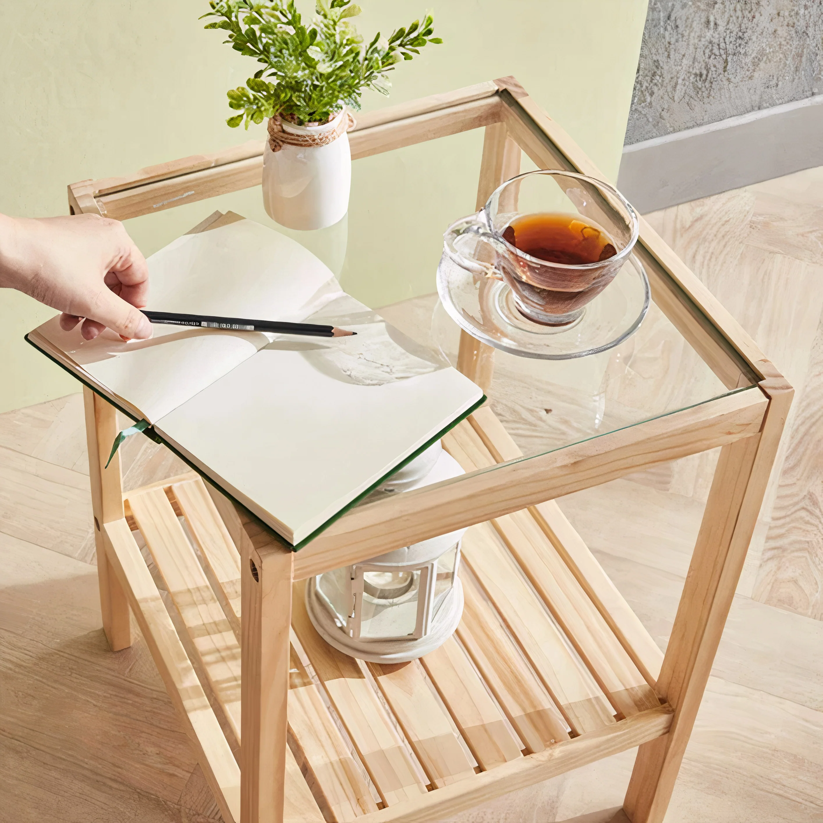 Wooden Tempered Glass Side Table - Image 14