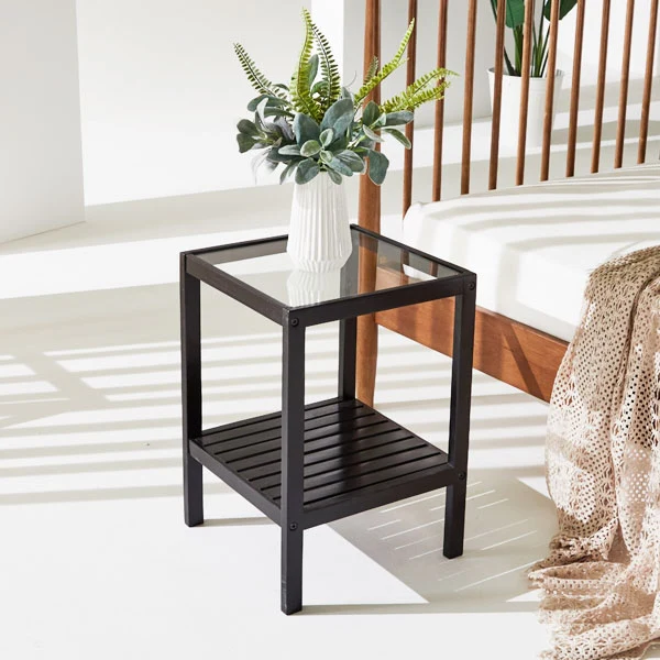 Wooden Tempered Glass Side Table - Image 4