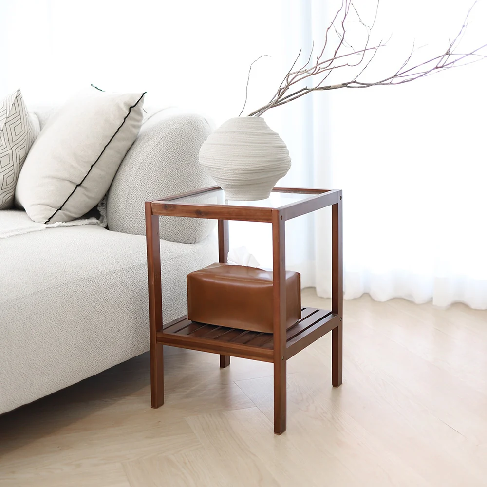Wooden Tempered Glass Side Table - Image 5